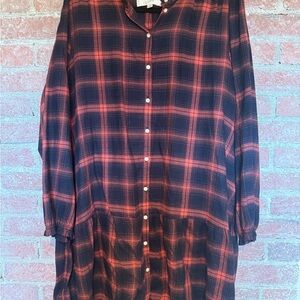 LOFT Red and Navy Plaid Dress